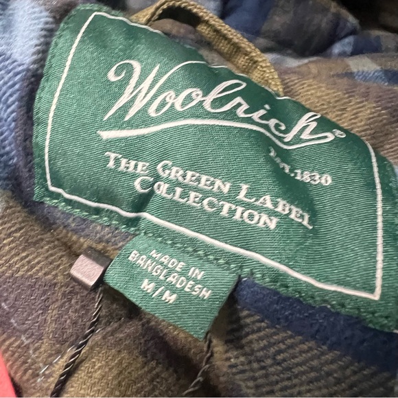NWT Woolrich Canvas Flannel lined hooded bomber jacket green blue plaid - Picture 3 of 10